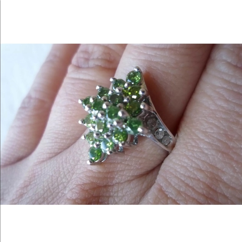 Solid White Gold Green Tourmaline White Topaz